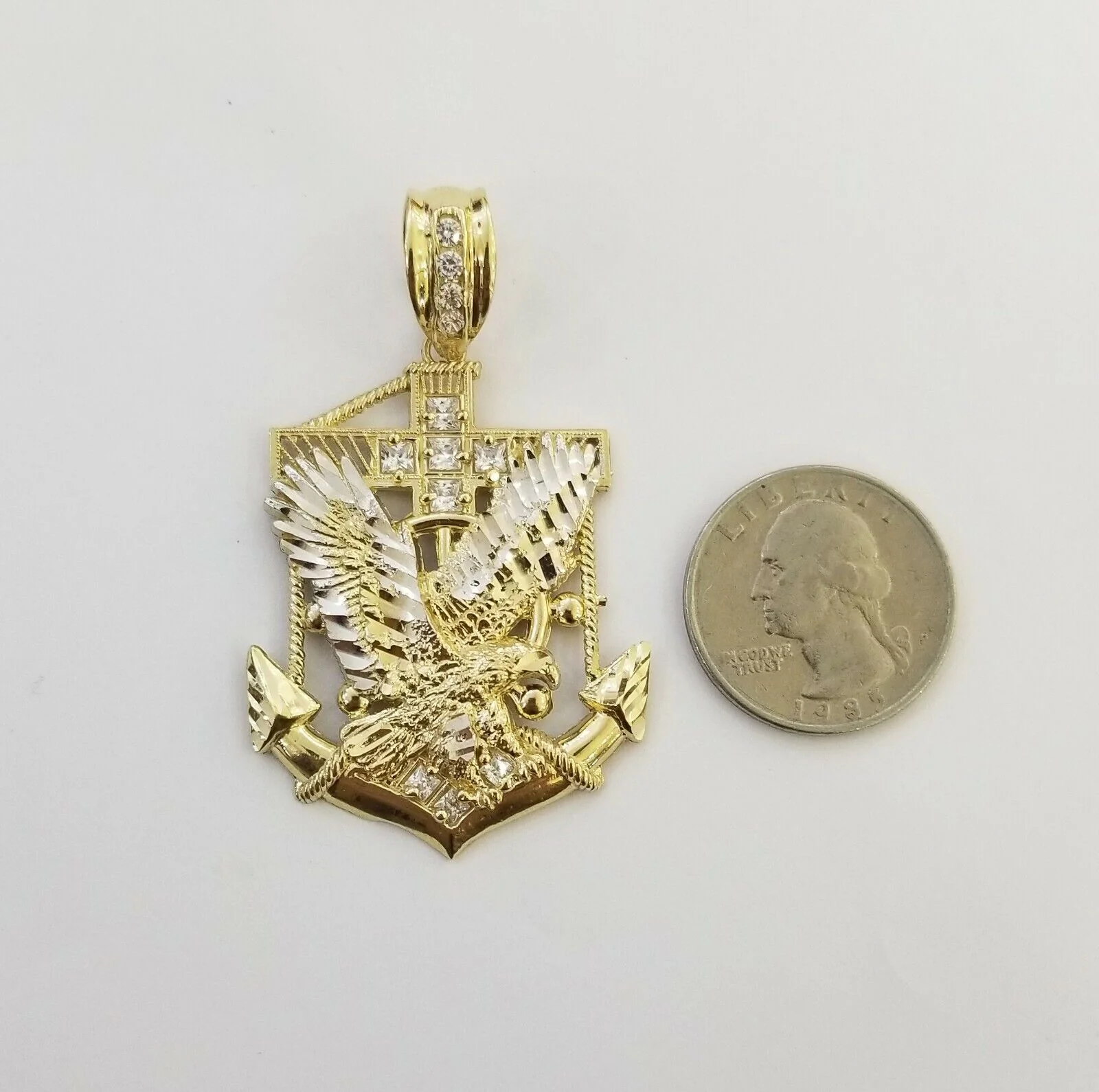 Real 10k Yellow Gold American Eagle Anchor Pendant 2 inches Charm - Image 5