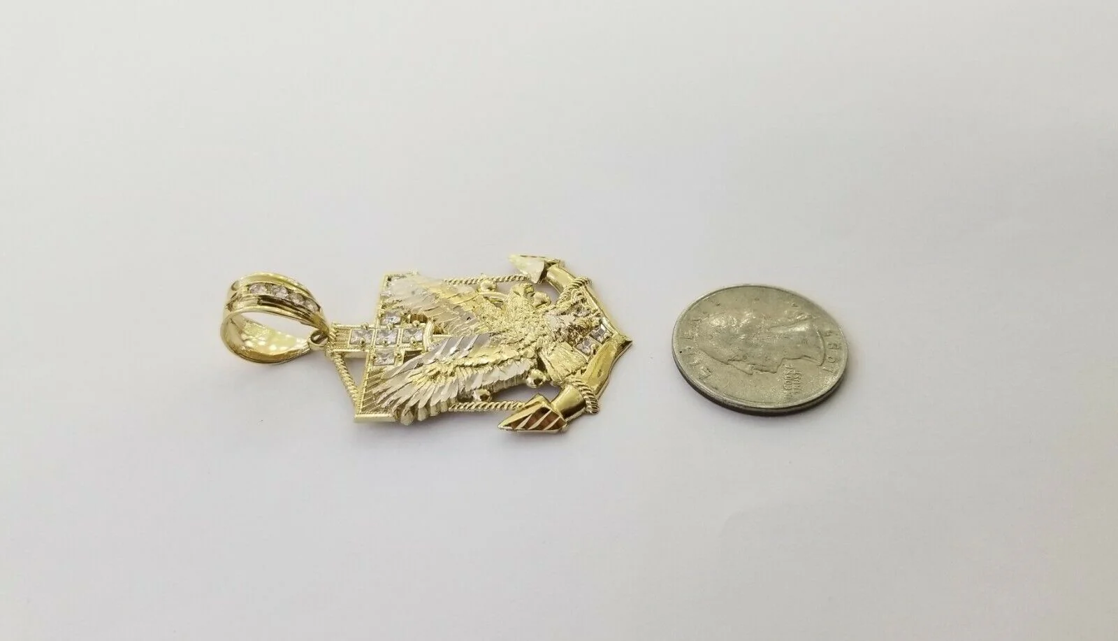 Real 10k Yellow Gold American Eagle Anchor Pendant 2 inches Charm - Image 6