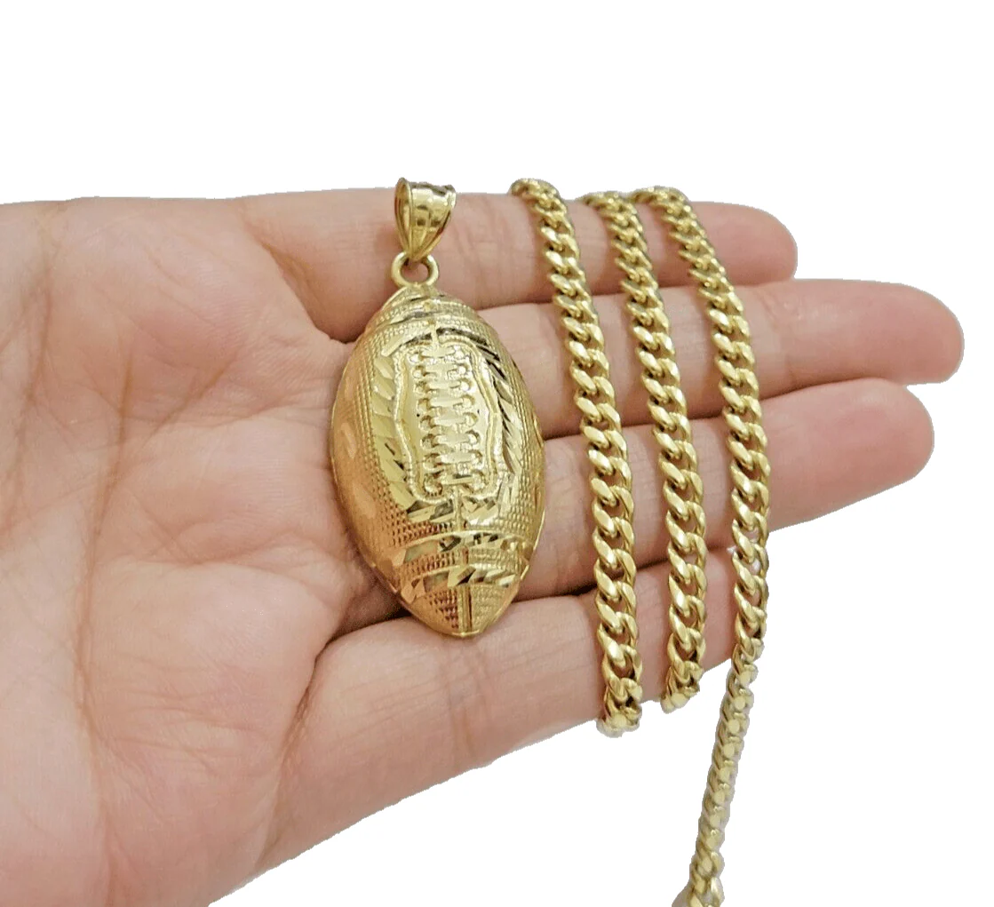 Real 10k Yellow Gold American Football Charm 2" Inch Pendant 10kt For Chain - Image 5