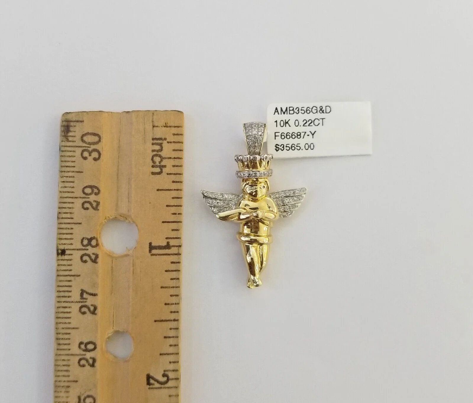 Real 10k Yellow Gold Angel Praying Hand Real Diamond Pendant Mini Angel Charm - Image 2