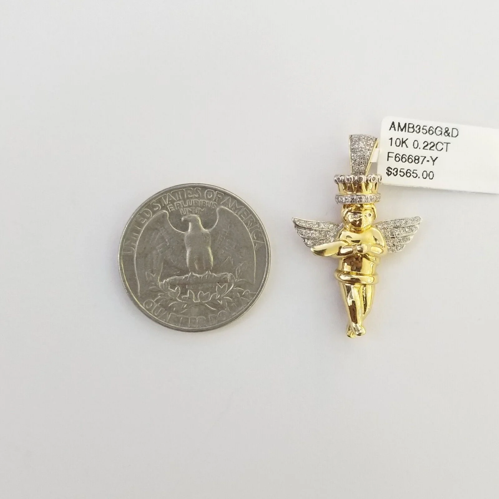 Real 10k Yellow Gold Angel Praying Hand Real Diamond Pendant Mini Angel Charm - Image 4