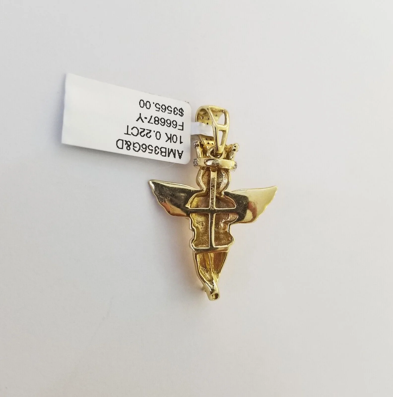 Real 10k Yellow Gold Angel Praying Hand Real Diamond Pendant Mini Angel Charm - Image 5