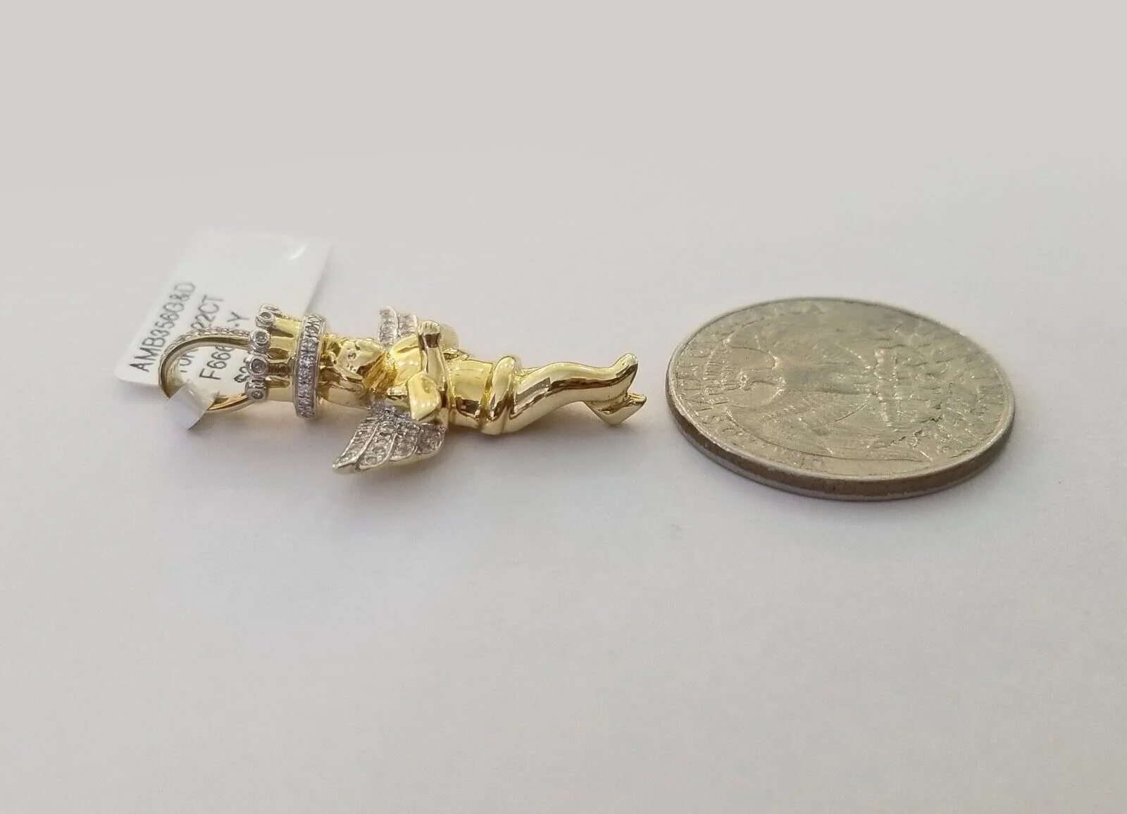 Real 10k Yellow Gold Angel Praying Hand Real Diamond Pendant Mini Angel Charm - Image 6