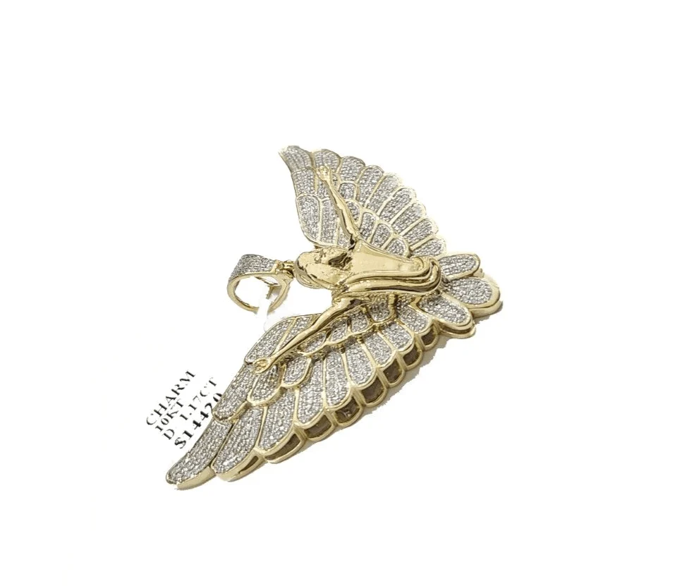 Real 10k Yellow Gold Angel Wing Diamond 1.17CT Charm Pendant 10kt for Chain - Image 2
