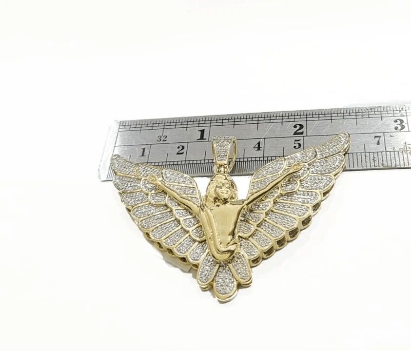 Real 10k Yellow Gold Angel Wing Diamond 1.17CT Charm Pendant 10kt for Chain - Image 6