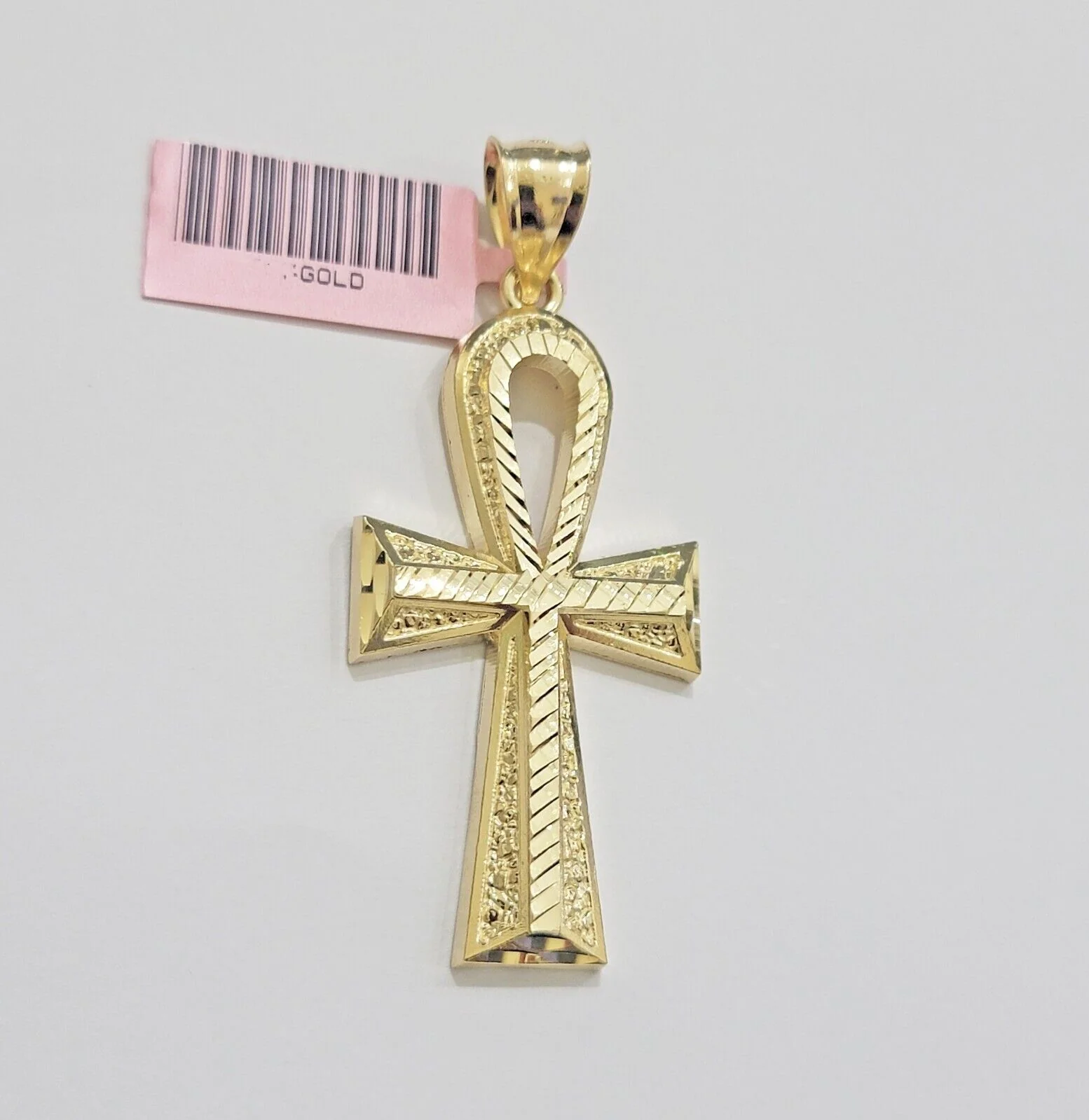 Real 10k Yellow Gold Ankh charm pendant 2.2 Inches Diamond Cuts Charm for Chains - Image 2