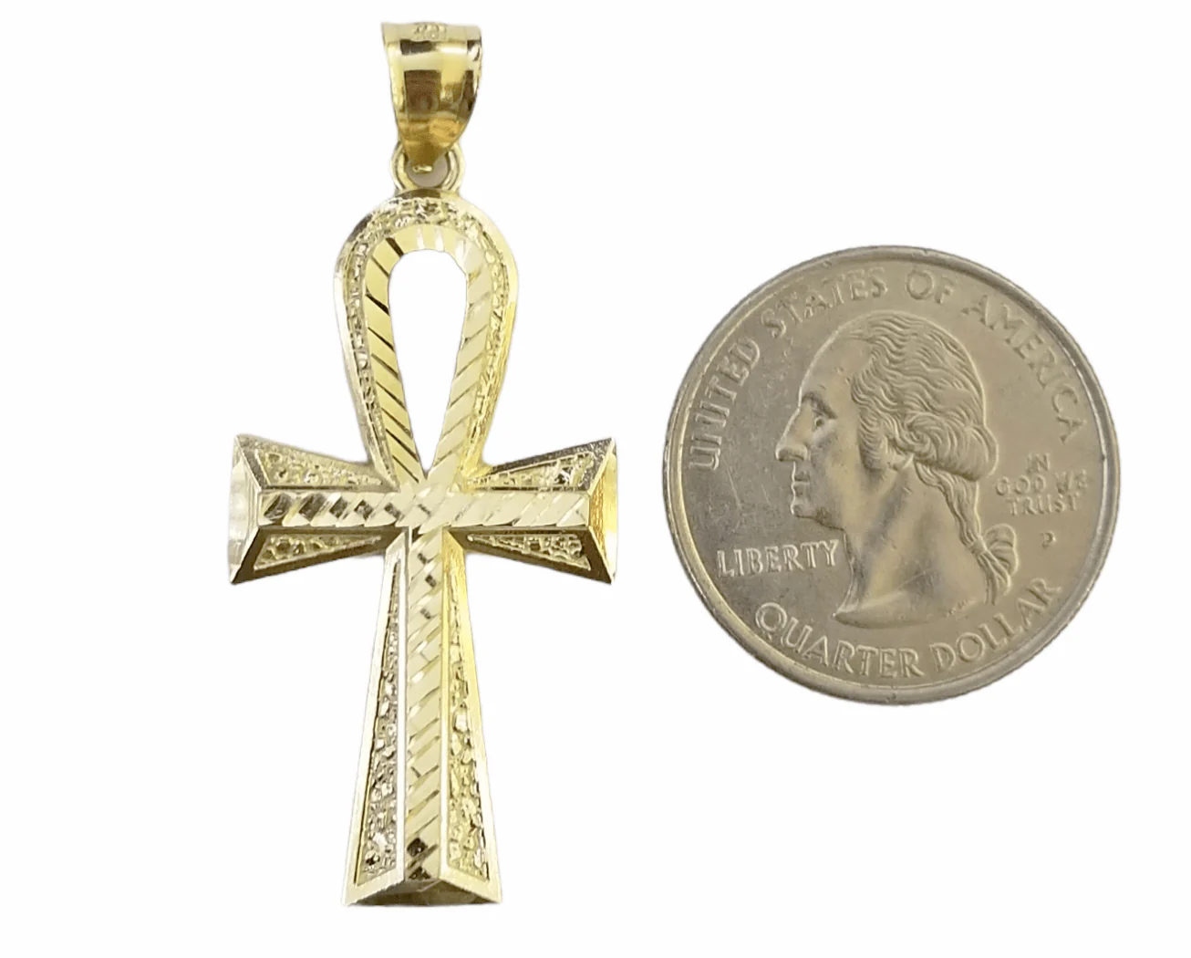 Real 10k Yellow Gold Ankh charm pendant 2.2 Inches Diamond Cuts Charm for Chains - Image 6