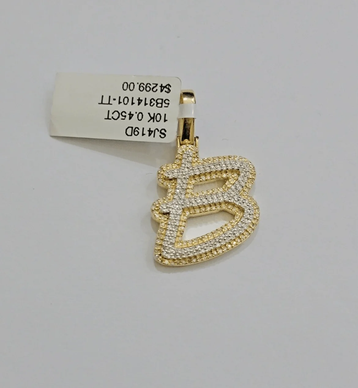Real 10k Yellow Gold B Charm Pendant Letter Initial With Diamonds For Mens - Image 2
