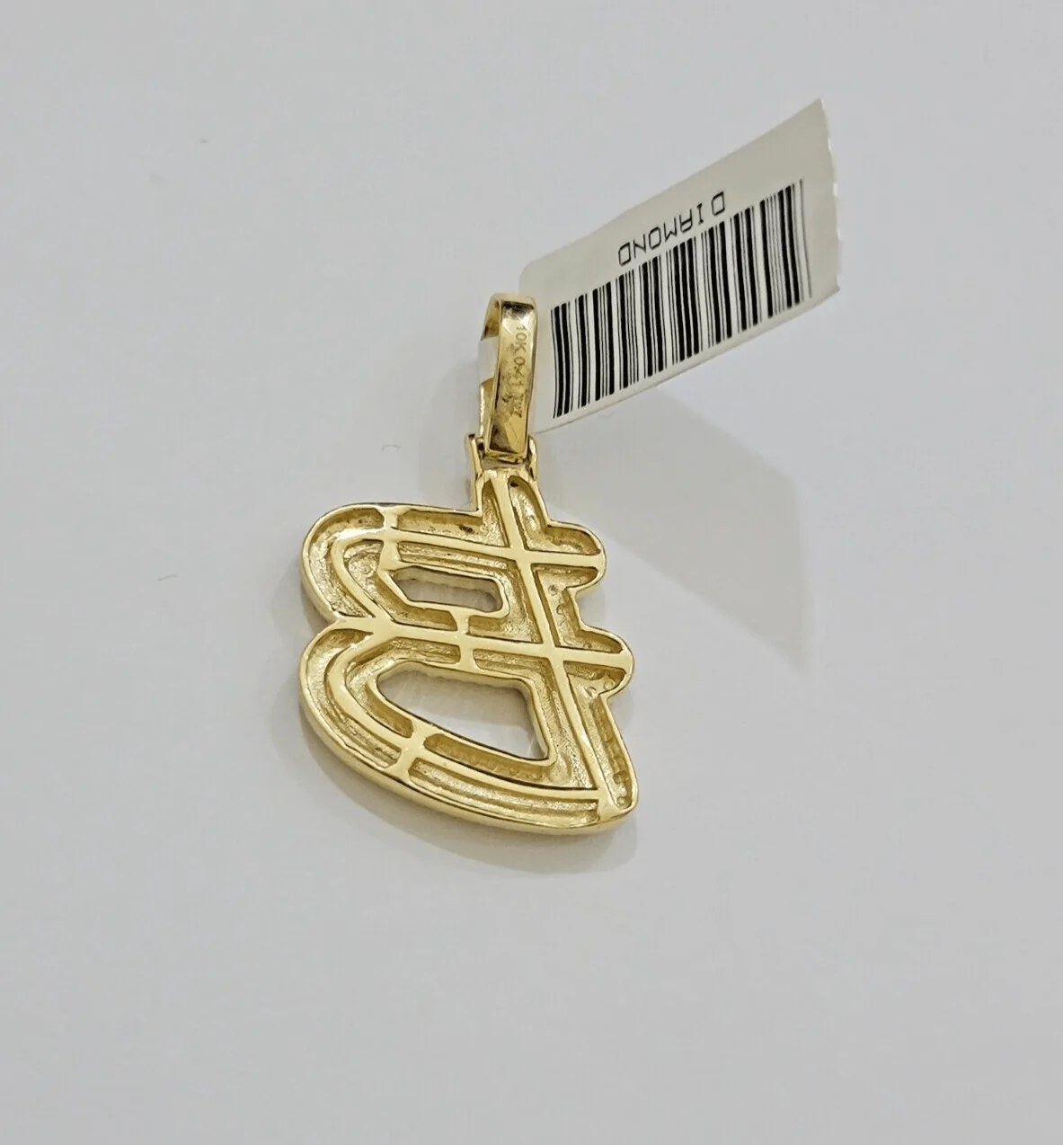 Real 10k Yellow Gold B Charm Pendant Letter Initial With Diamonds For Mens - Image 4