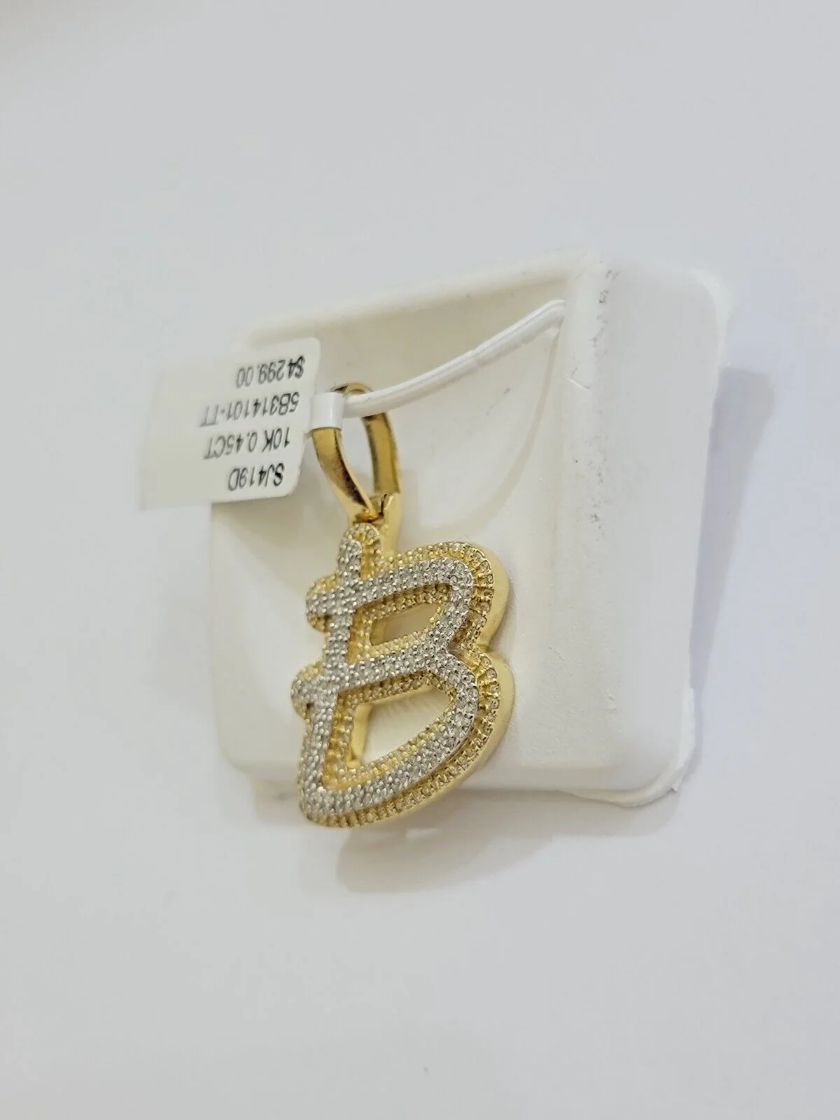 Real 10k Yellow Gold B Charm Pendant Letter Initial With Diamonds For Mens - Image 5