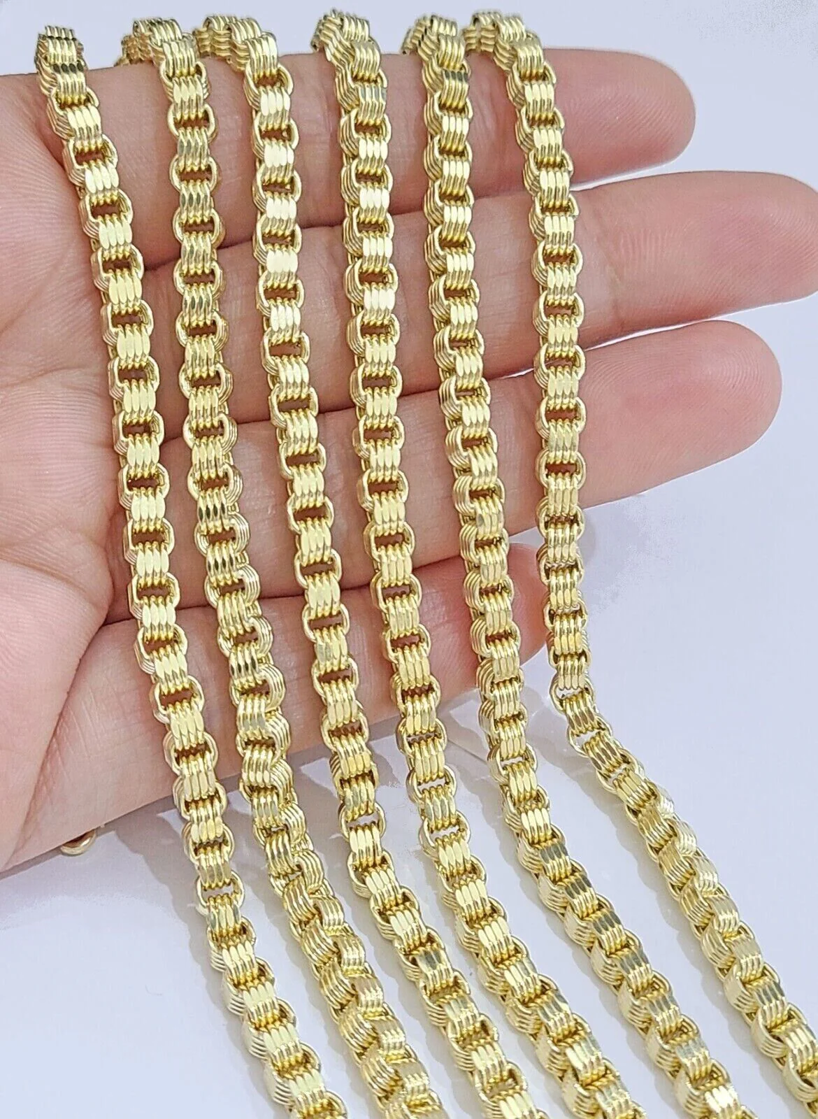 Real 10K Yellow Gold Box Byzantine Chain 4mm Necklace 18-30'' Inch Lobster Lock - Image 2