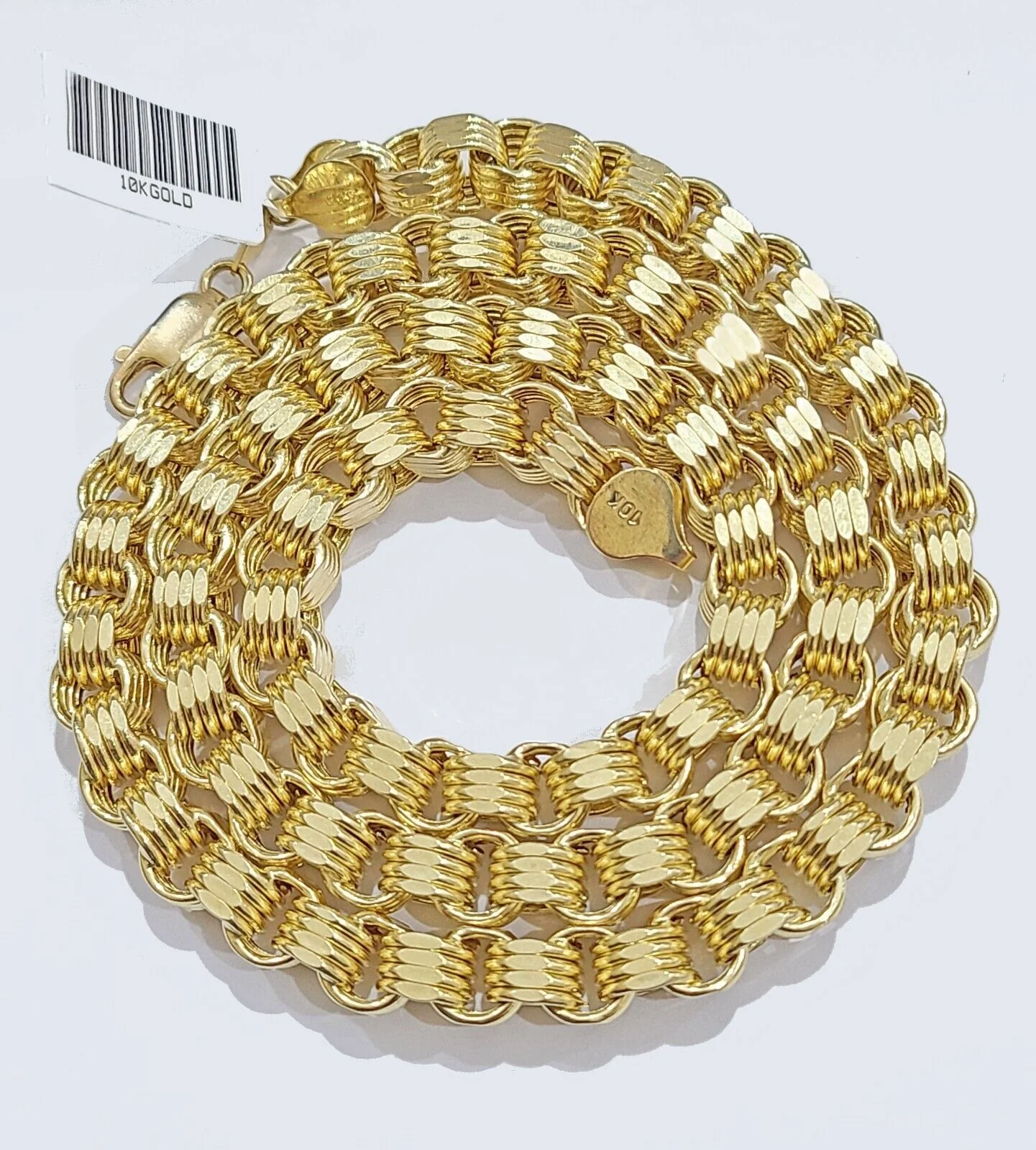Real 10k Yellow Gold Box Byzantine Chain 7mm 22" inch Unisex 10kt Necklace Men's - Image 3