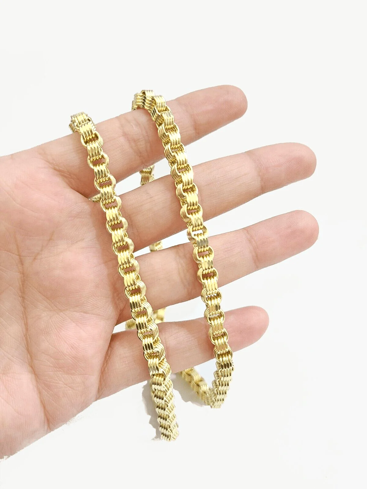 Real 10k Yellow Gold Box Byzantine Necklace 5mm 22" inch Unisex 10kt Chain - Image 4