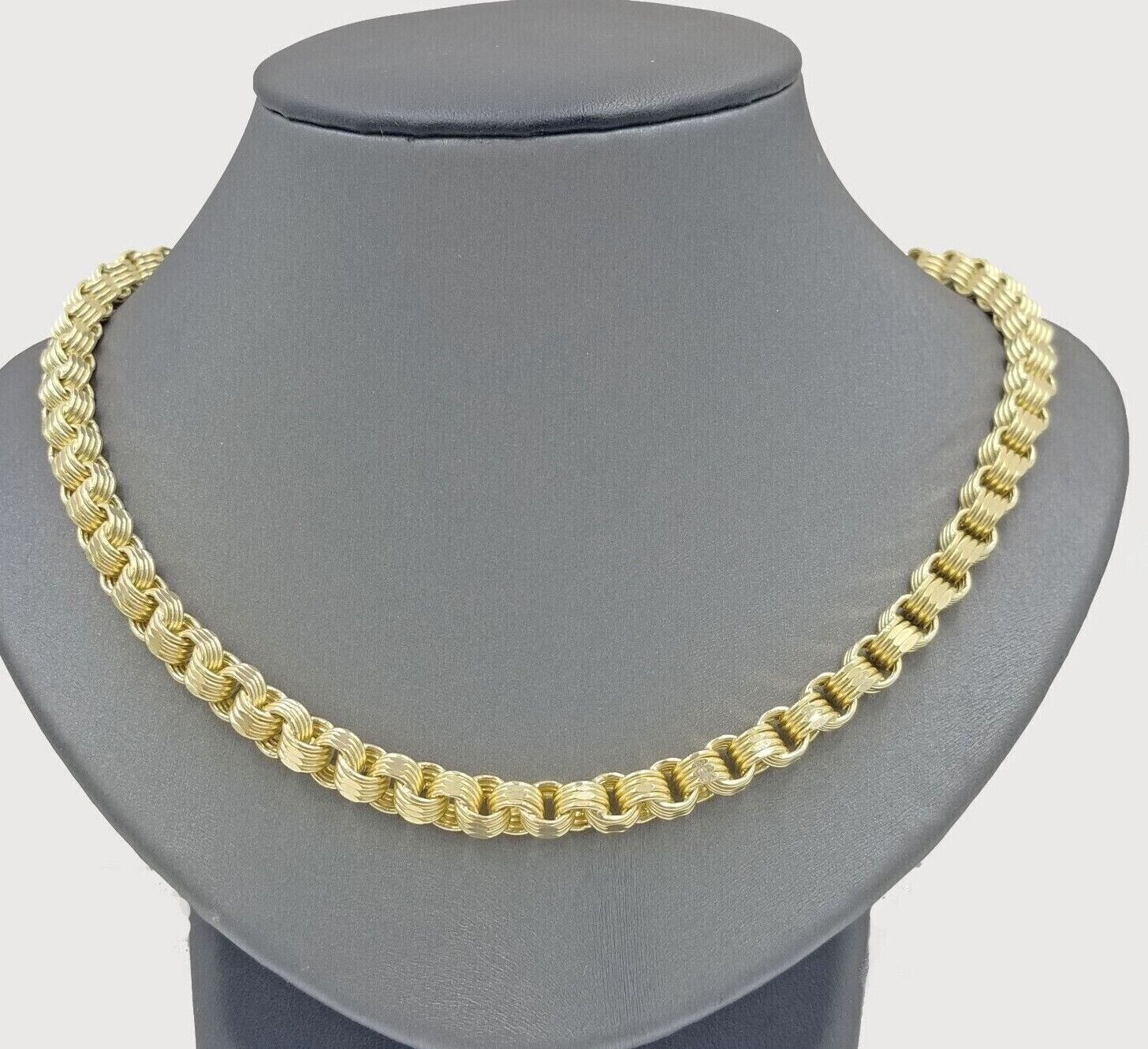 Real 10k Yellow Gold Box Byzantine Necklace 6.5mm 22" inch For Men 10kt Chain - Image 2