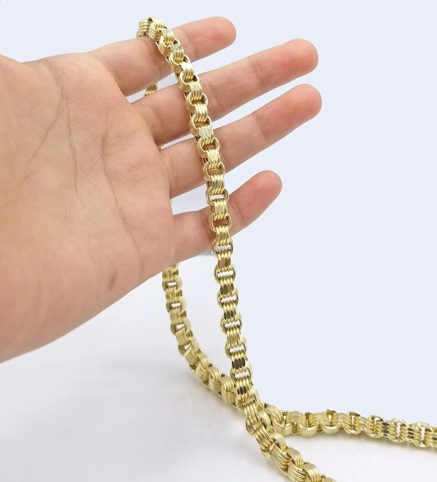 Real 10k Yellow Gold Box Byzantine Necklace 6.5mm 22" inch For Men 10kt Chain - Image 4