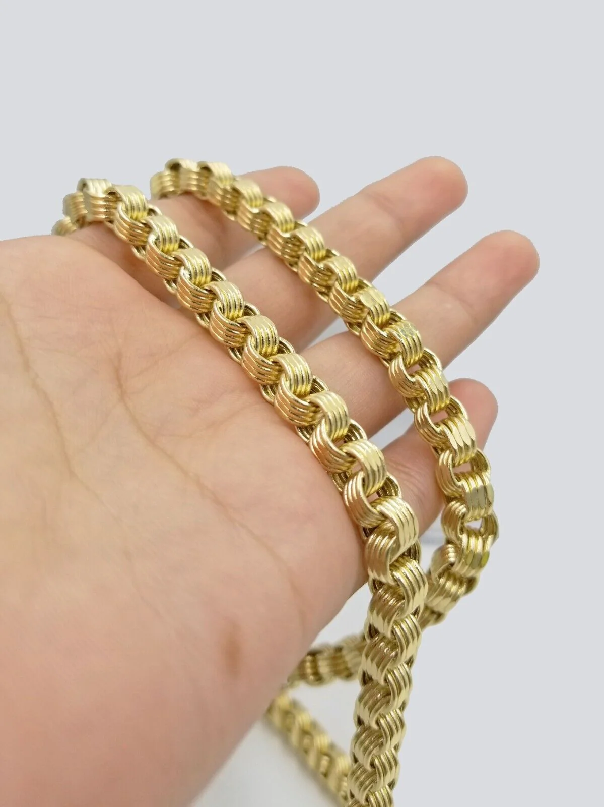 Real 10k Yellow Gold Box Byzantine Necklace 6.5mm 24" inch For Men 10kt Chain - Image 2