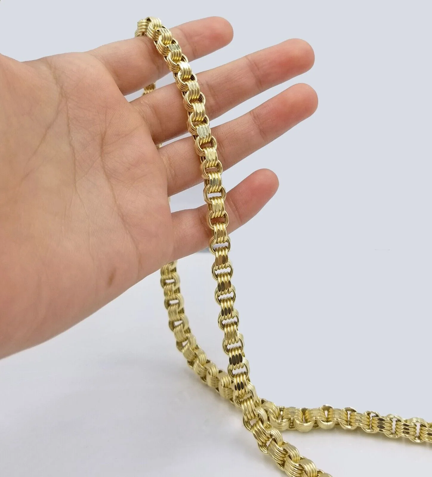 Real 10k Yellow Gold Box Byzantine Necklace 6.5mm 24" inch For Men 10kt Chain - Image 4