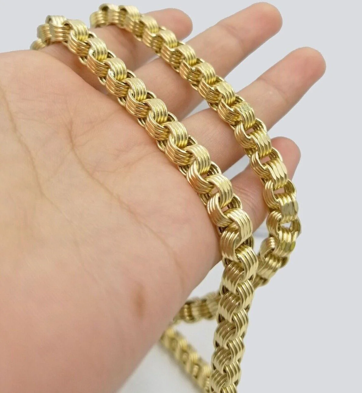 Real 10k Yellow Gold Box Byzantine Necklace 6.5mm 28" inch For Men 10kt Chain - Image 2