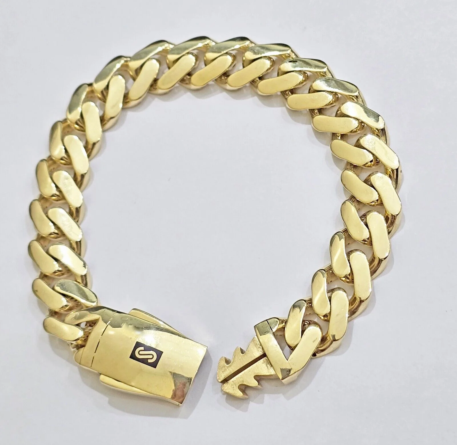 Real 10k Yellow Gold Bracelet 13mm 8 Inch Royal Monaco Cuban Link Mens Box Clasp - Image 2