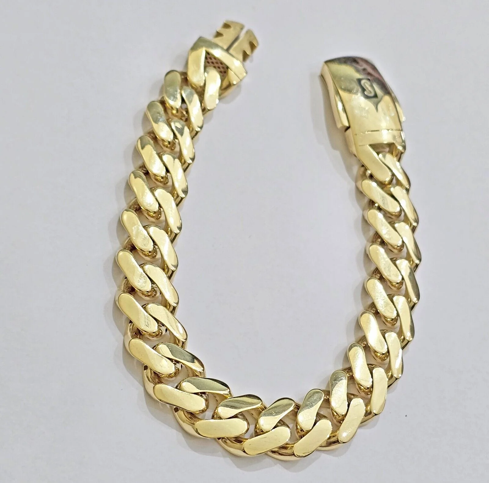 Real 10k Yellow Gold Bracelet 13mm 8 Inch Royal Monaco Cuban Link Mens Box Clasp - Image 3