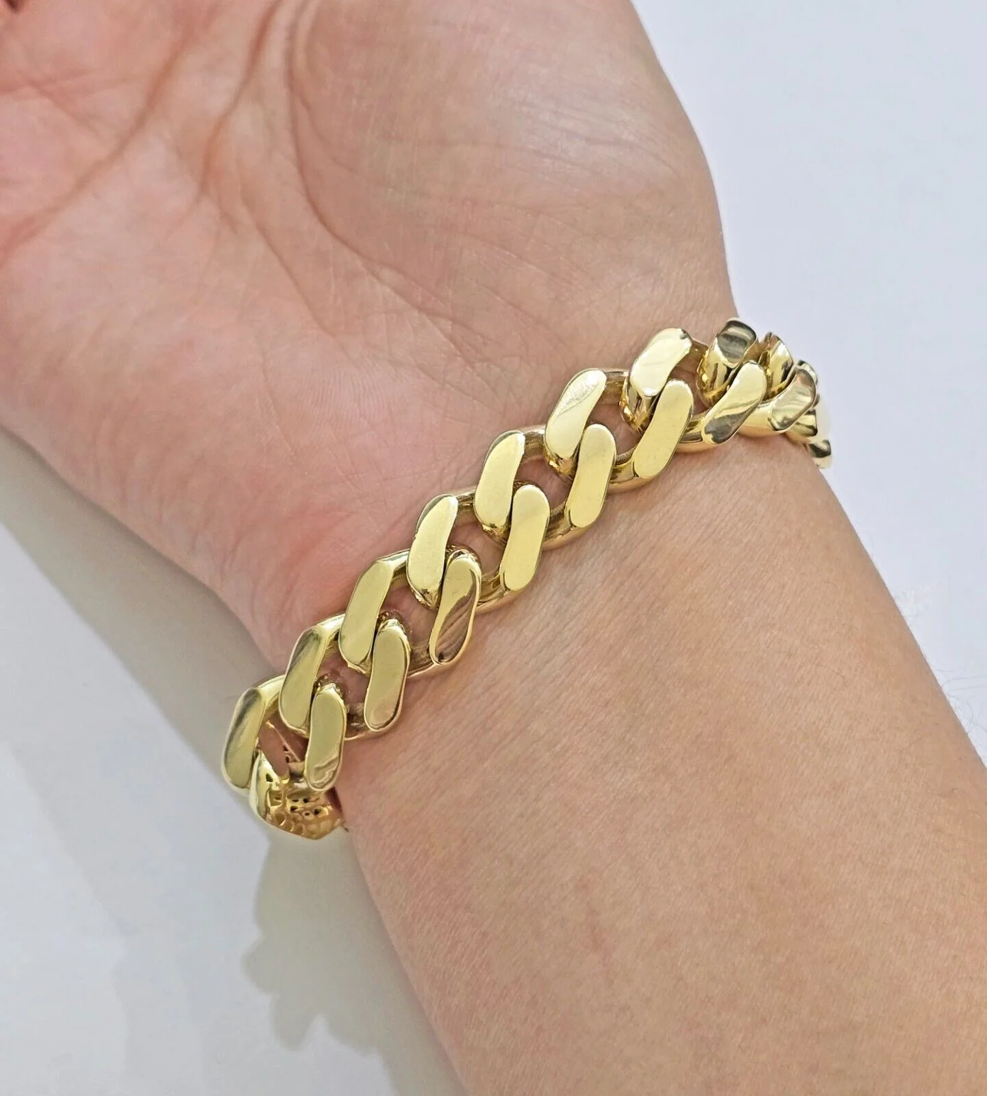 Real 10k Yellow Gold Bracelet 13mm 8 Inch Royal Monaco Cuban Link Mens Box Clasp - Image 4