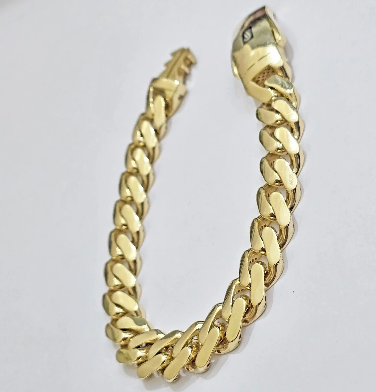 Real 10k Yellow Gold Bracelet 13mm 8 Inch Royal Monaco Cuban Link Mens Box Clasp - Image 5