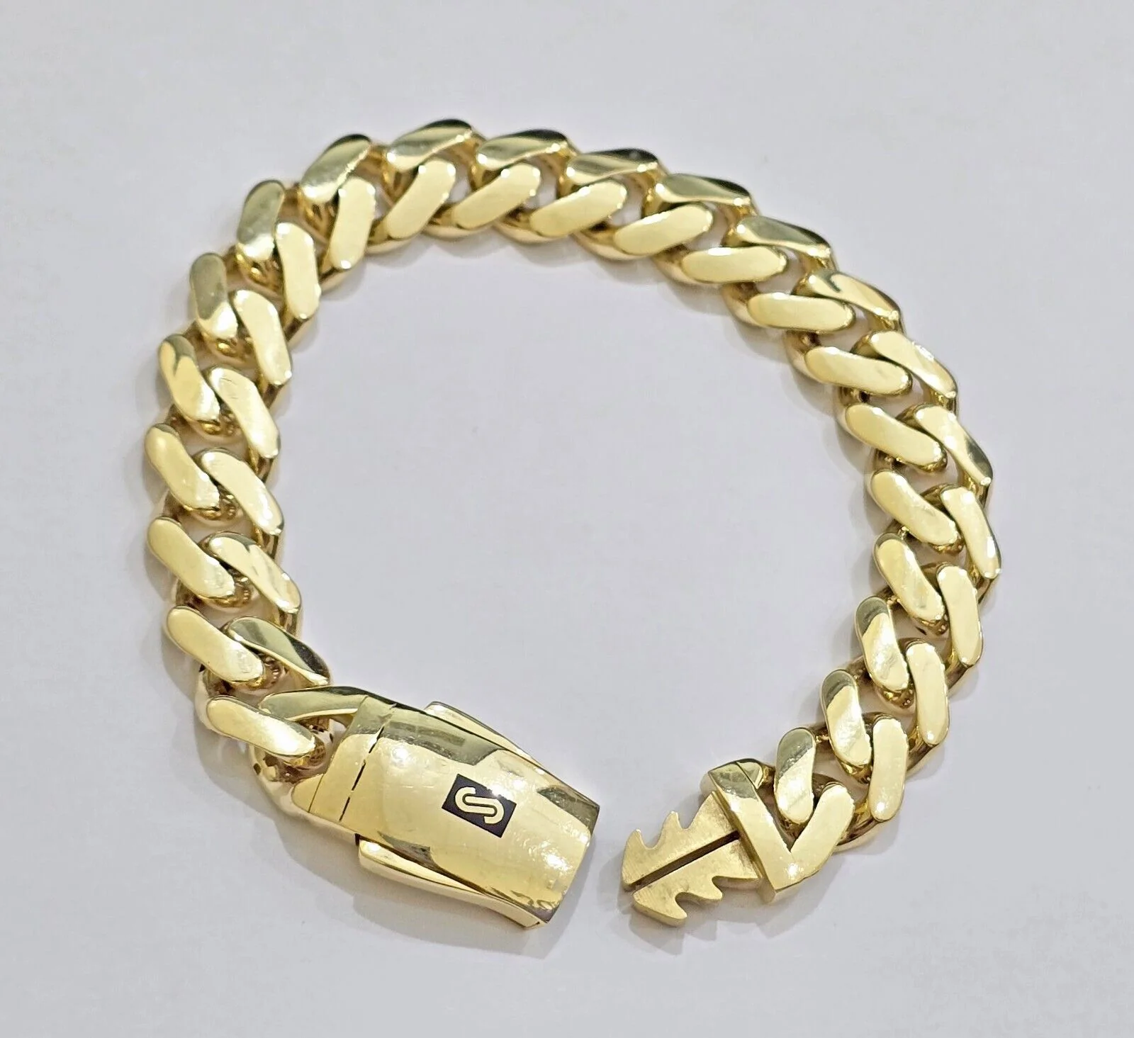 Real 10k Yellow Gold Bracelet 13mm 9 Inch Royal Monaco Cuban Link Mens Box Clasp - Image 6