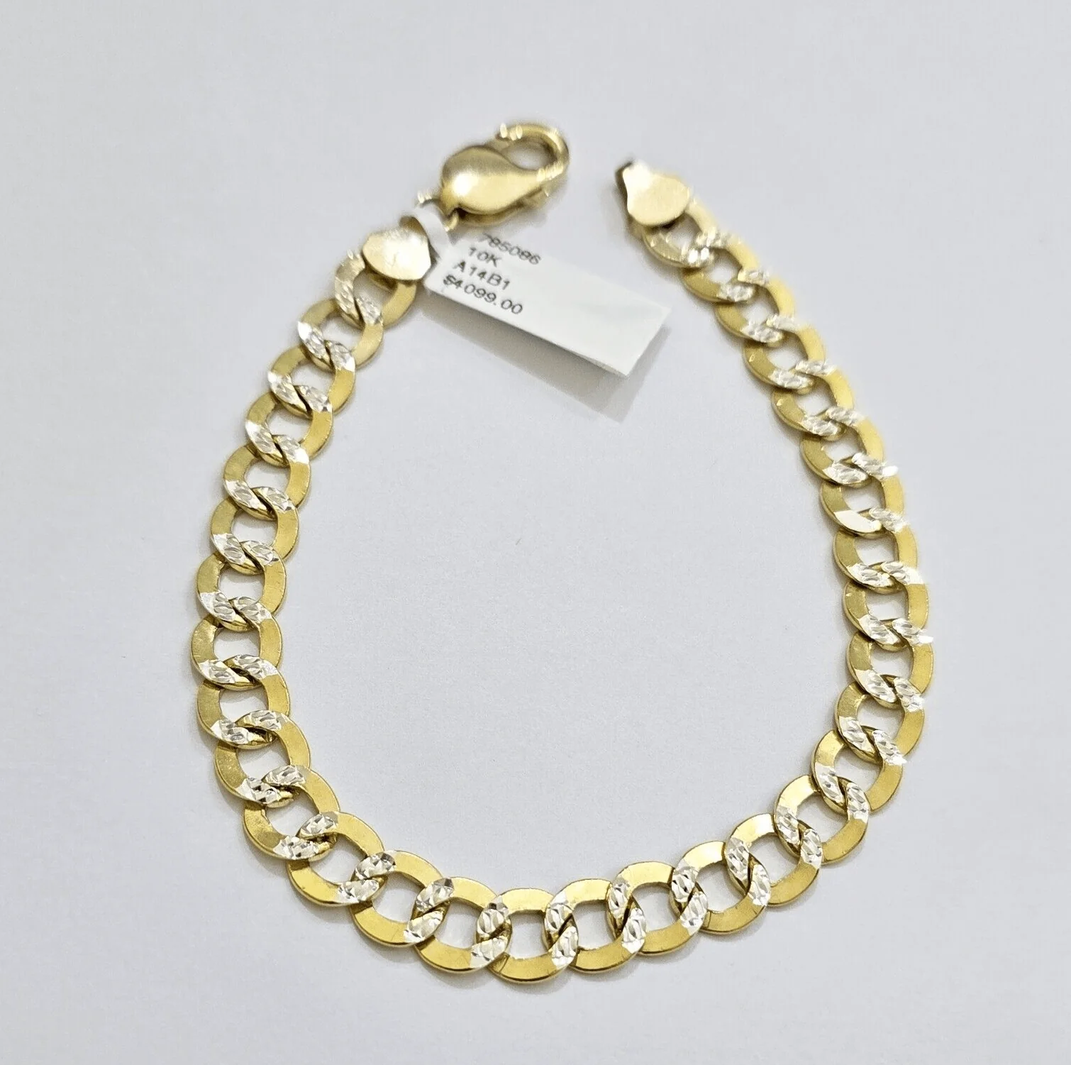 Real 10k Yellow Gold Bracelet Cuban Curb link 8mm 8 Inch Two-tone Cut SOLID mens - Image 2