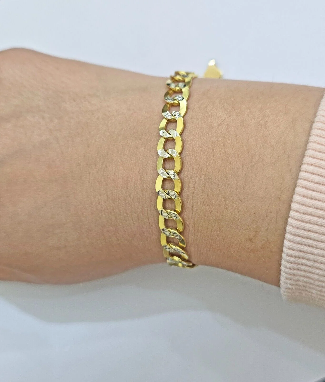 Real 10k Yellow Gold Bracelet Cuban Curb link 8mm 8 Inch Two-tone Cut SOLID mens - Image 3