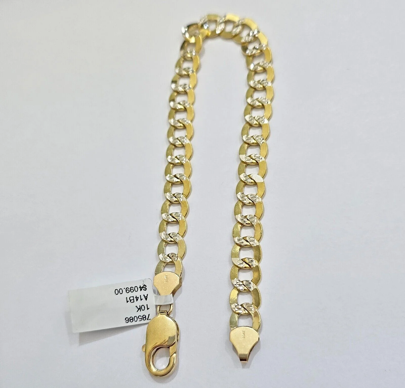 Real 10k Yellow Gold Bracelet Cuban Curb link 8mm 8 Inch Two-tone Cut SOLID mens - Image 4