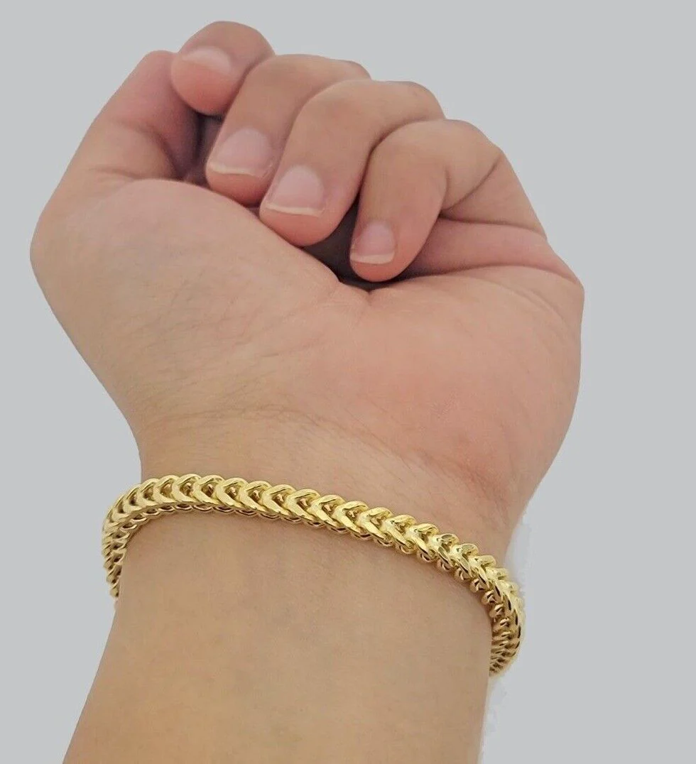Real 10k Yellow Gold Bracelet Franco 8 Inch 4mm 5mm 6mm 10kt Mens BRAND NEW - Image 12