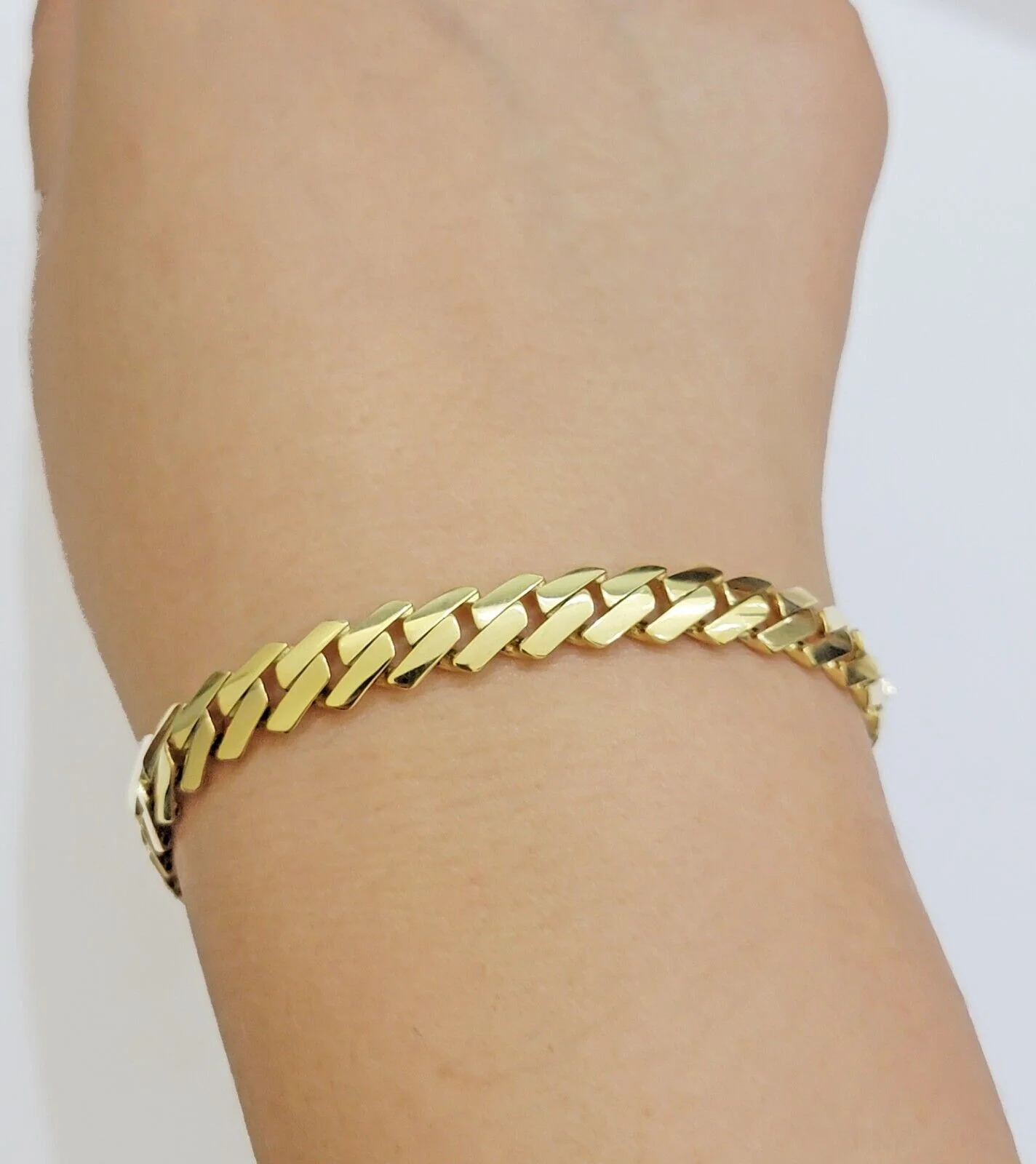 Real 10k Yellow Gold Bracelet Ladies 7.25 Inch 7mm Royal Monaco Cuban Link Women - Image 8