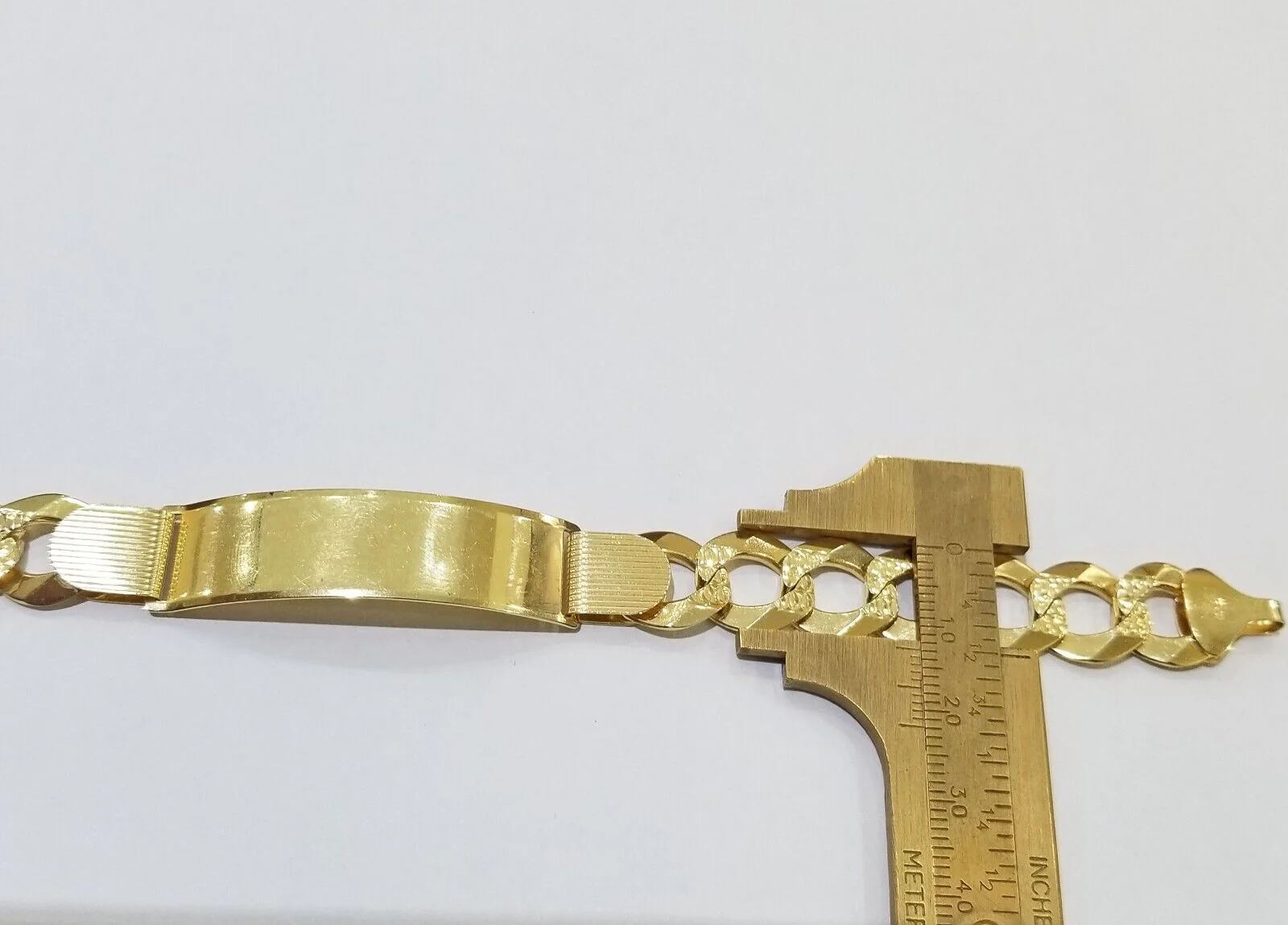 Real 10k Yellow Gold Bracelet Mens Cuban curb Link ID Name Plate Solid 13mm 9" - Image 4