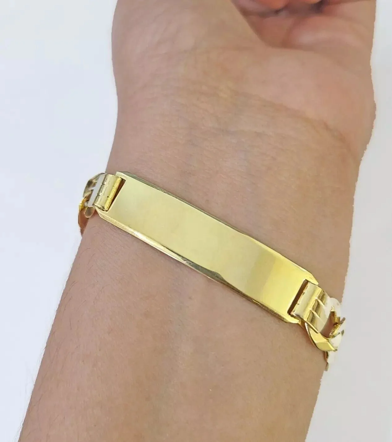 Real 10k Yellow Gold Bracelet Mens Cuban curb Link ID Name Plate Solid 13mm 9" - Image 6