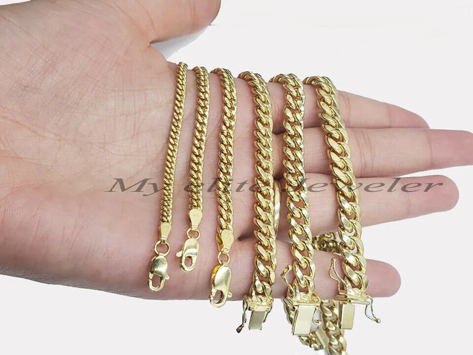 REAL 10k yellow Gold bracelet Miami Cuban Link 6MM-9Mm 7-9" Mens Box Clasp ,Rope - Image 11