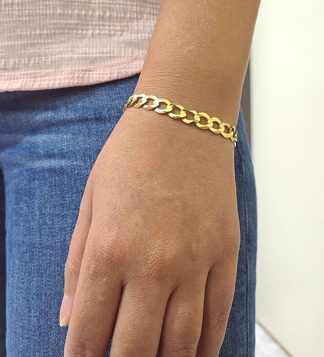 Real 10k Yellow Gold Bracelet Solid Cuban Link 7 Inch 7mm 10kt Women Bracelet - Image 6