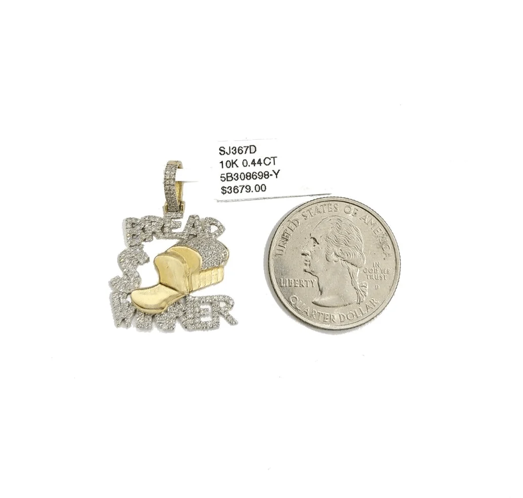 Real 10k Yellow Gold Bread Winner Diamond 0.44CT Charm Pendant 10kt for Chain - Image 2