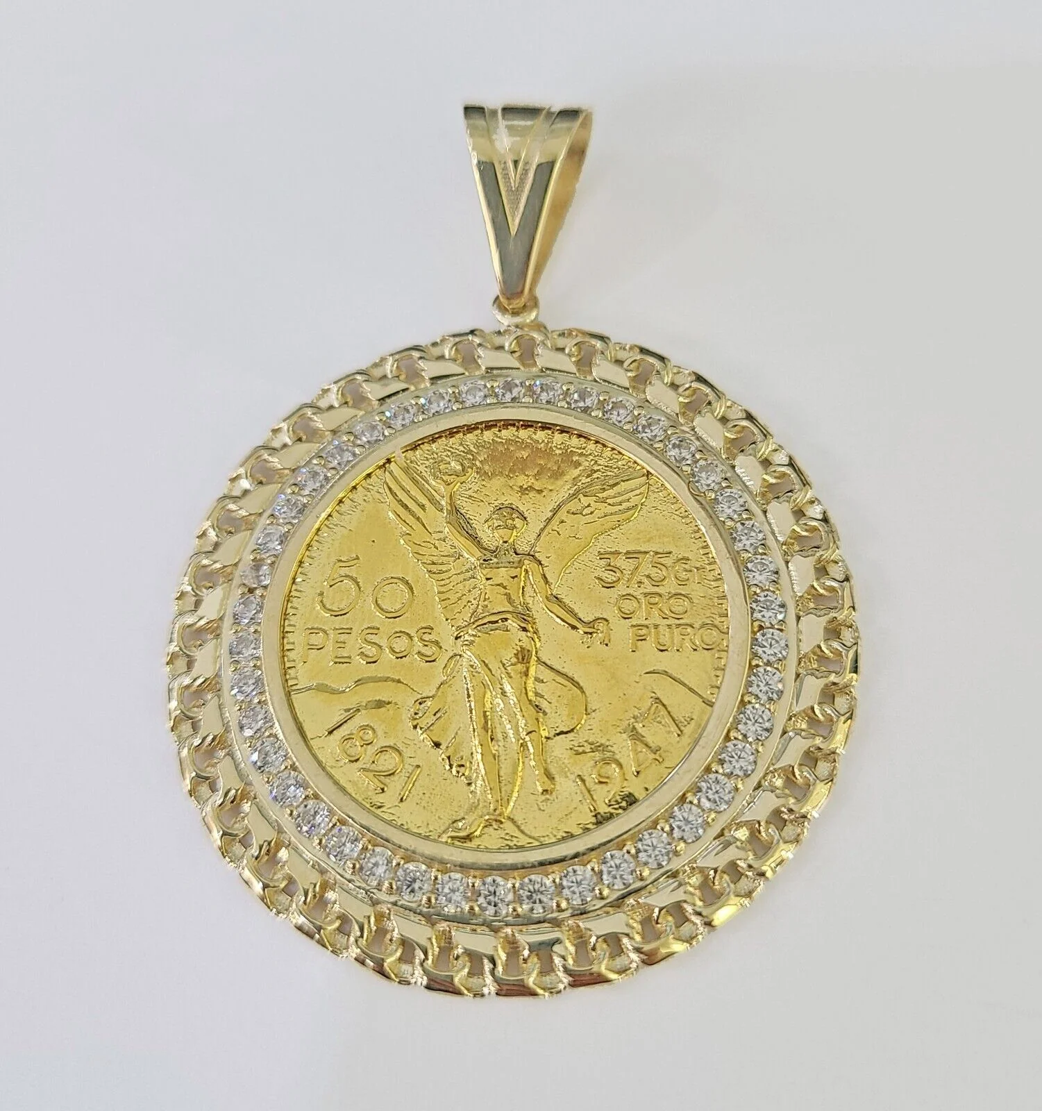 REAL 10k Yellow Gold Centenario-Style Coin Charm 50 Pesos 1947 Mexican Pendant - Image 3
