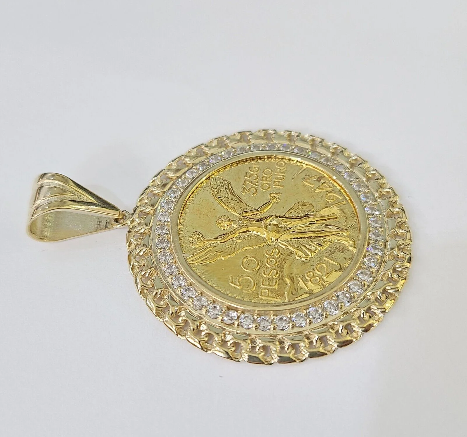 REAL 10k Yellow Gold Centenario-Style Coin Charm 50 Pesos 1947 Mexican Pendant - Image 5