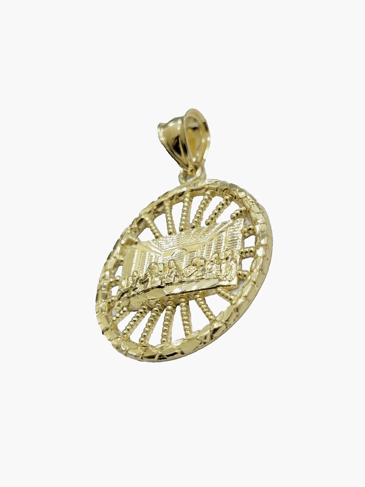 Real 10k Yellow Gold chain Charm Last supper Pendant set Miami Cuban 4mm 22 Inch - Image 2