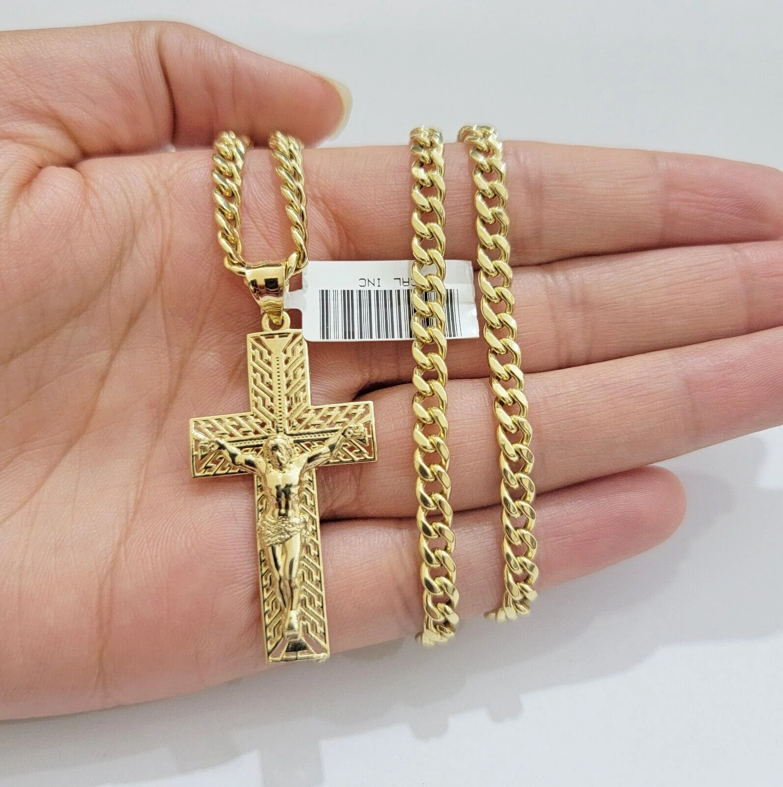 REAL 10k Yellow Gold Chain Cross Pendant Set Miami Cuban link Necklace 5mm 18-28 - Image 3