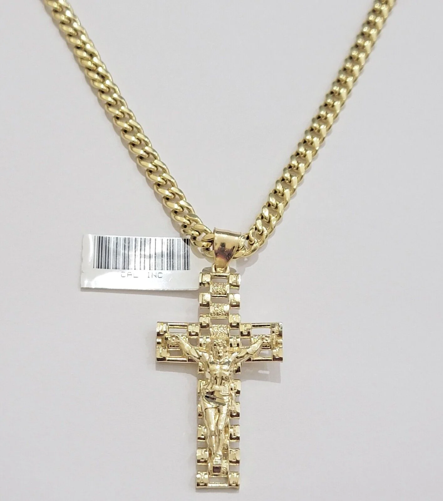 REAL 10k Yellow Gold Chain Cross Pendant Set Miami Cuban link Necklace 5mm 18-28