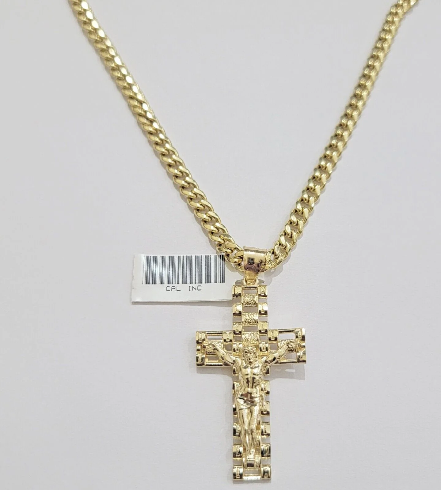 REAL 10k Yellow Gold Chain Cross Pendant Set Miami Cuban link Necklace 5mm 18-28 - Image 9