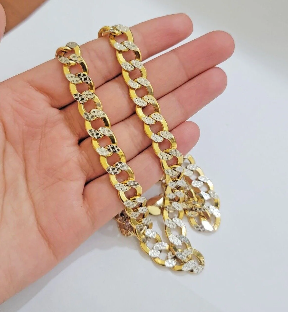 Real 10k Yellow Gold Chain Curb Link Necklace 10mm 18-30 Inch Diamond Cuts - Image 4