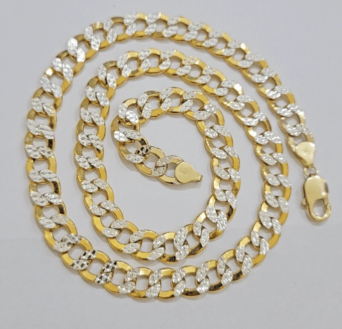 Real 10k Yellow Gold Chain Curb Link Necklace 8mm 20 Inch Diamond Cut Two-tone - Image 7
