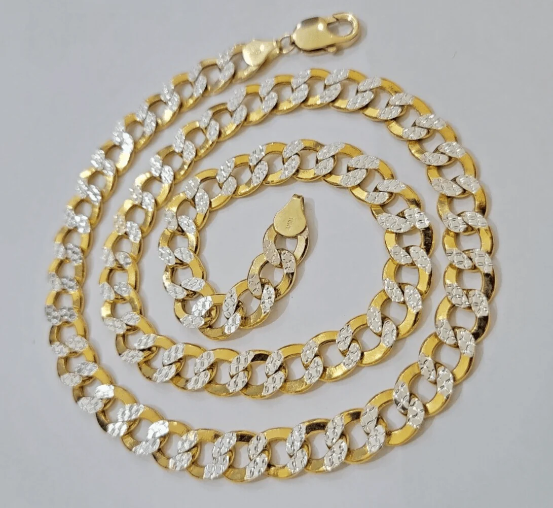 Real 10k Yellow Gold Chain Curb Link Necklace 10mm 22 Inch Diamond Cut Two-tone - Image 4