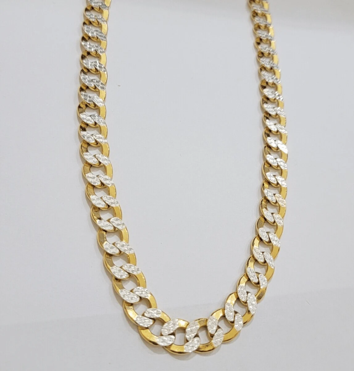 Real 10k Yellow Gold Chain Curb Link Necklace 10mm 24 Inch Diamond Cut Two-tone - Image 3