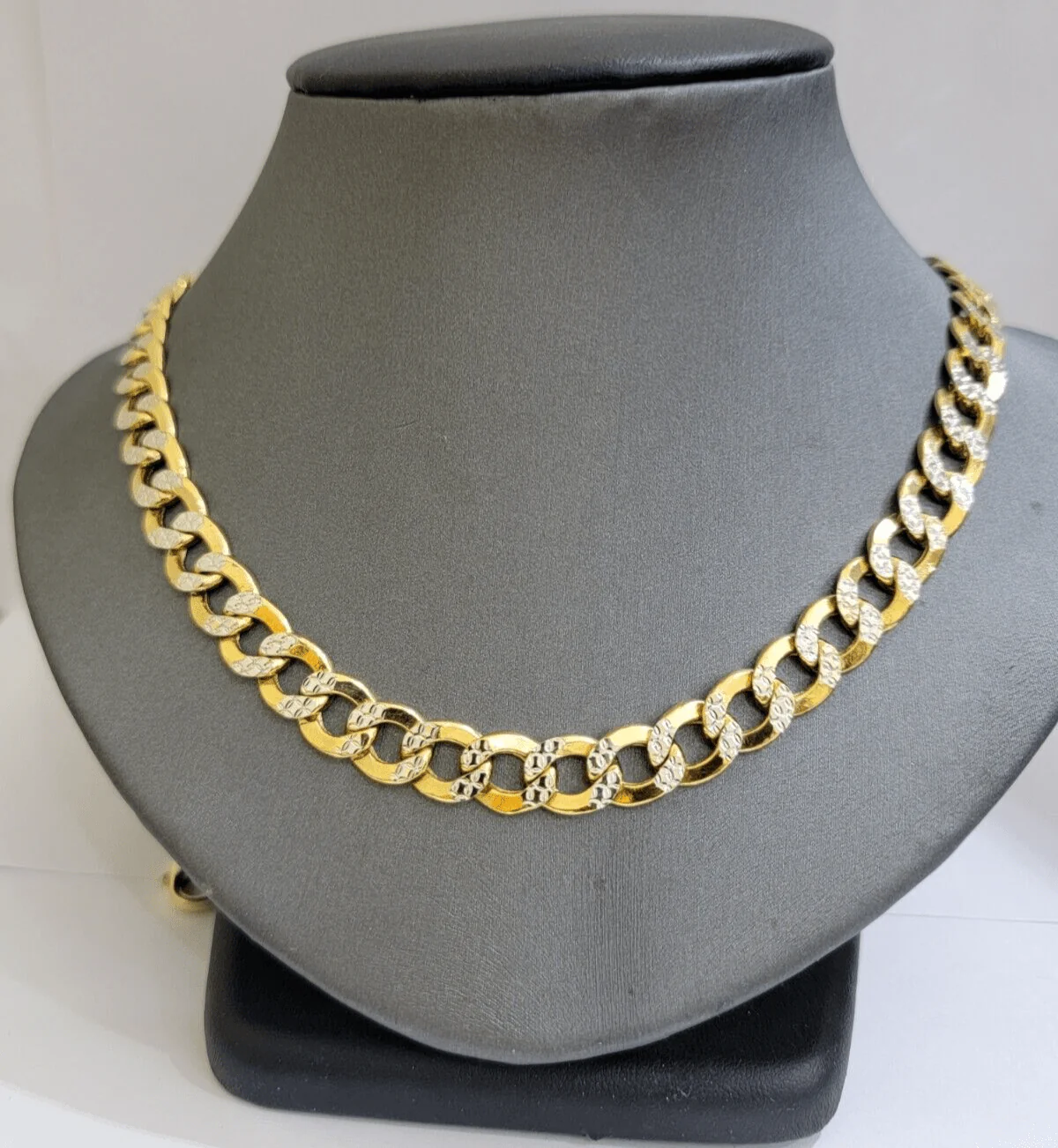 Real 10k Yellow Gold Chain Curb Link Necklace 10mm 24 Inch Diamond Cut Two-tone - Image 6