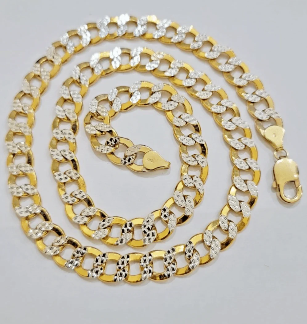 Real 10k Yellow Gold Chain Curb Link Necklace 10mm 26 Inch Diamond Cut Two-tone - Image 2