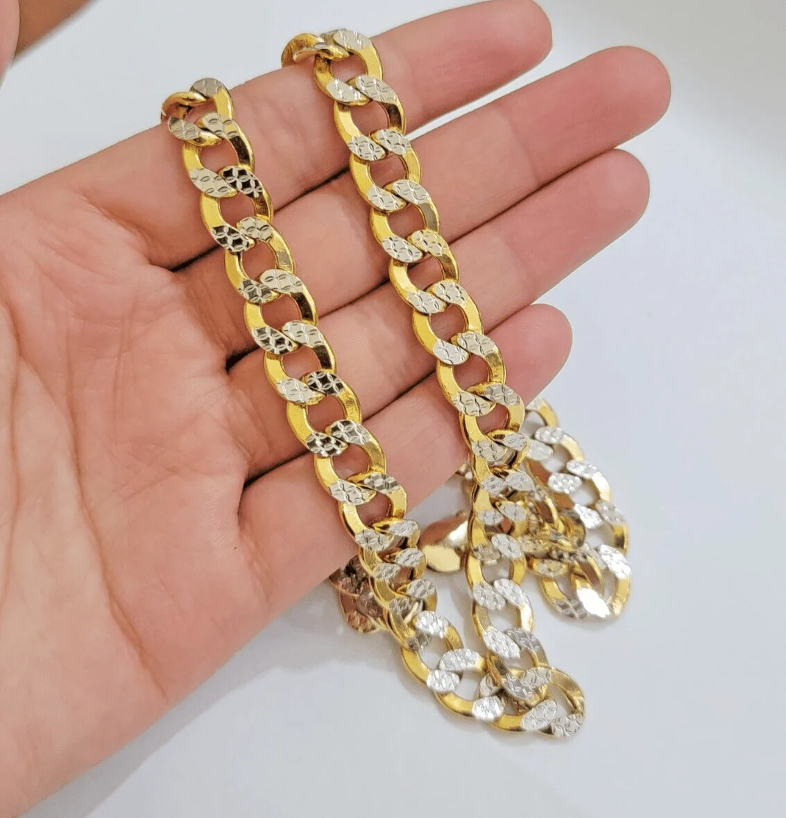 Real 10k Yellow Gold Chain Curb Link Necklace 10mm 26 Inch Diamond Cut Two-tone - Image 3